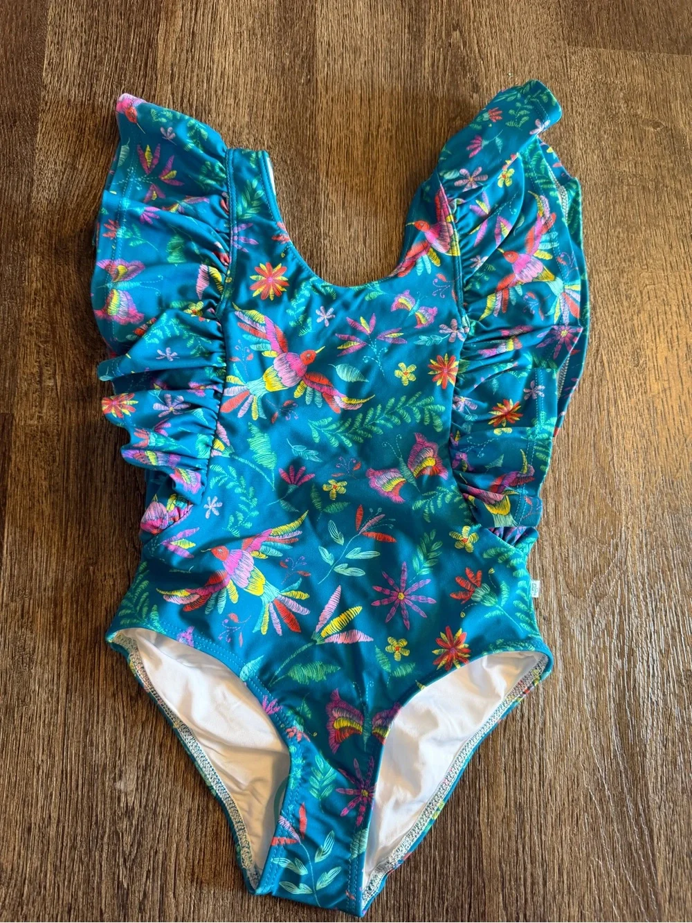 Posh Peanut tropical One Piece Ruffled Flutter Sleeve Swimsuit Size 4
